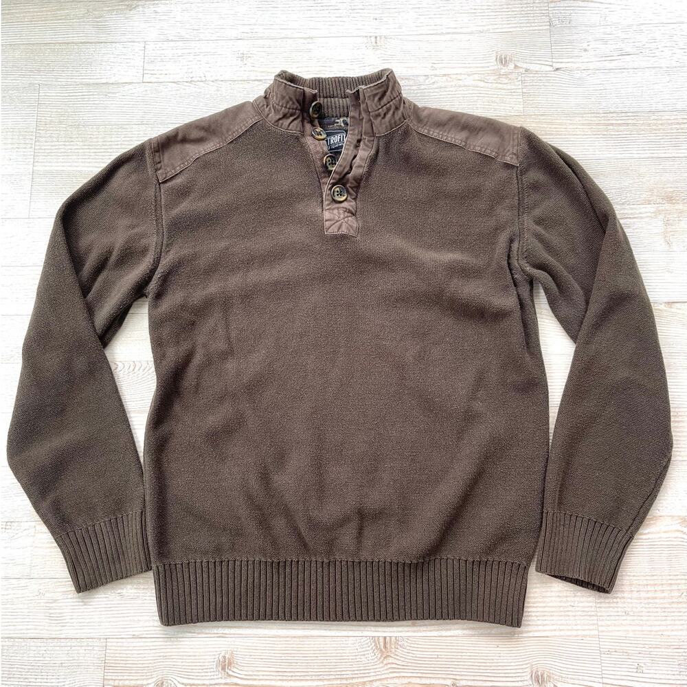 Retrofit Brand Men's Henley Sweater | Brown‎ Large